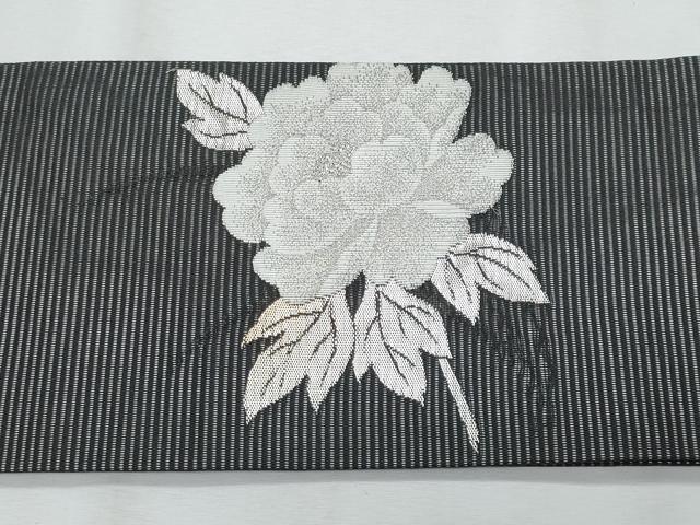 平和屋着物＊夏物　つけ帯　草花文　黒地　銀糸　正絹　逸品　CABI5662fb