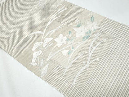 平和屋着物＊夏物　八寸名古屋帯　絽綴れ　桔梗　銀糸　正絹　逸品　CABI5673fb
