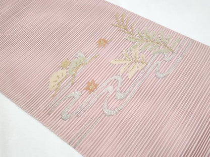 平和屋着物＊夏物　八寸名古屋帯　流水枝葉文　金銀糸　正絹　逸品　CABI5682fb