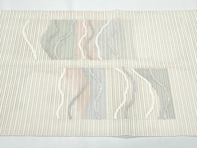 平和屋着物＊夏物　八寸名古屋帯　絽綴れ　よろけ縞　銀糸　正絹　逸品　CABI5687fb