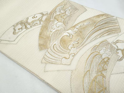平和屋着物＊夏物　太鼓柄袋帯　絽綴れ　総刺繍　地紙重ね立波文　金銀糸　正絹　逸品　CABI5692fb