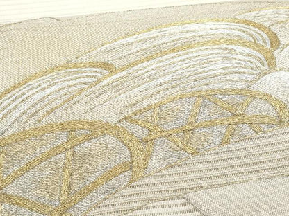 平和屋着物＊夏物　太鼓柄袋帯　絽綴れ　総刺繍　地紙重ね立波文　金銀糸　正絹　逸品　CABI5692fb