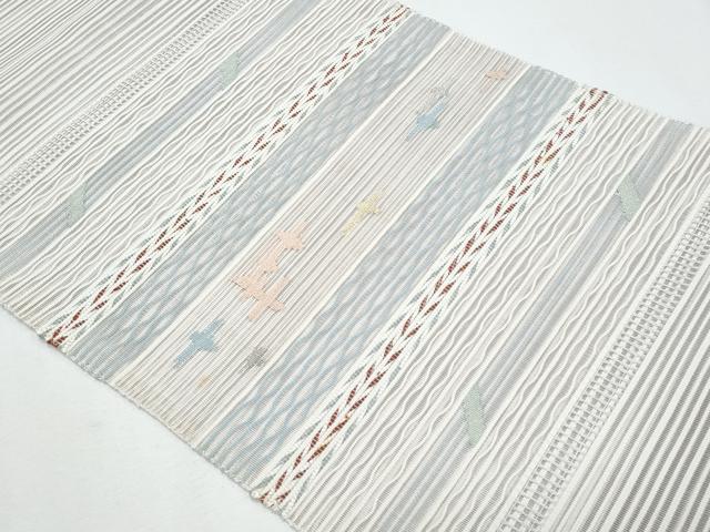 平和屋着物＊夏物　八寸名古屋帯　横段吉祥文　銀糸　正絹　逸品　CABI5693fb