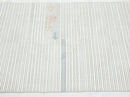 平和屋着物＊夏物　八寸名古屋帯　横段吉祥文　銀糸　正絹　逸品　CABI5693fb