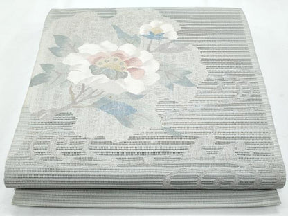平和屋着物＊夏物　八寸名古屋帯　絽綴れ　枝花文　銀糸　正絹　逸品　CABI5694fb
