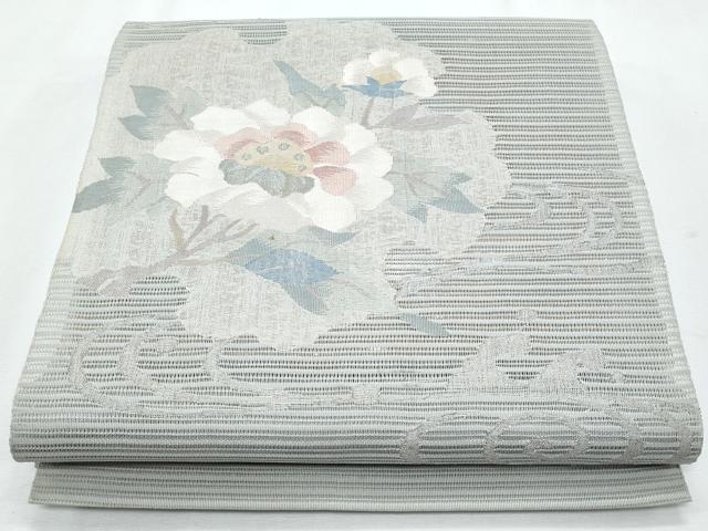 平和屋着物＊夏物　八寸名古屋帯　絽綴れ　枝花文　銀糸　正絹　逸品　CABI5694fb