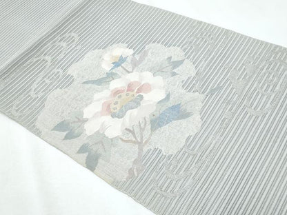平和屋着物＊夏物　八寸名古屋帯　絽綴れ　枝花文　銀糸　正絹　逸品　CABI5694fb