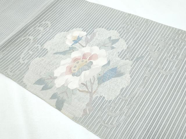 平和屋着物＊夏物　八寸名古屋帯　絽綴れ　枝花文　銀糸　正絹　逸品　CABI5694fb