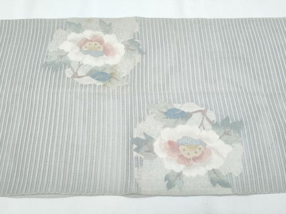 平和屋着物＊夏物　八寸名古屋帯　絽綴れ　枝花文　銀糸　正絹　逸品　CABI5694fb