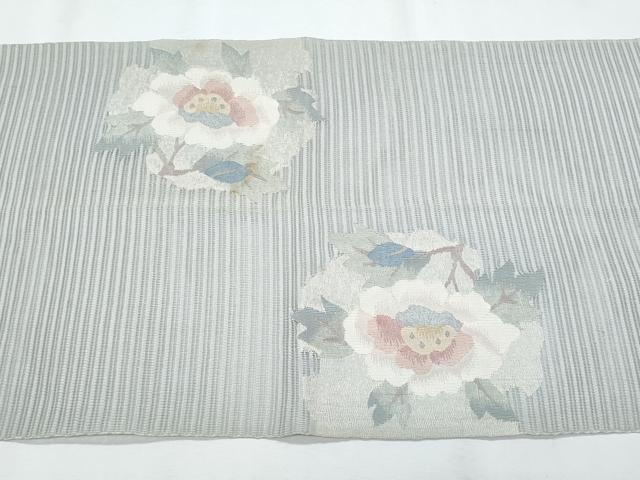 平和屋着物＊夏物　八寸名古屋帯　絽綴れ　枝花文　銀糸　正絹　逸品　CABI5694fb