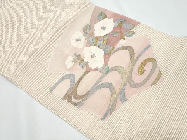 平和屋着物＊夏物　八寸名古屋帯　絽綴れ　地紙重ね椿文　金銀糸　正絹　逸品　CABI5695fb