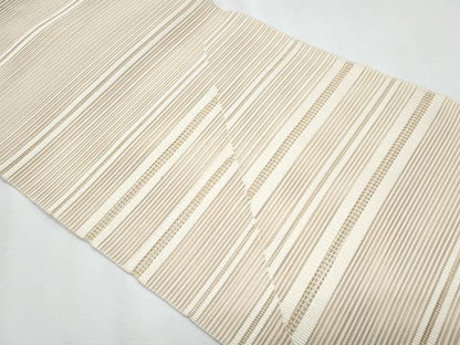 平和屋着物＊夏物　八寸名古屋帯　絽綴れ　横段文　亜麻色　正絹　逸品　CABI5696fb
