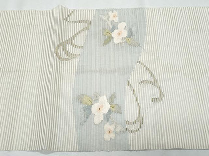 平和屋着物＊夏物　八寸名古屋帯　絽綴れ　地紙草花文　金銀糸　正絹　逸品　CABI5699fb