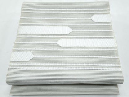 平和屋着物＊夏物　八寸名古屋帯　絽綴れ　幾何学文様　白花色　正絹　逸品　CABI5702fb