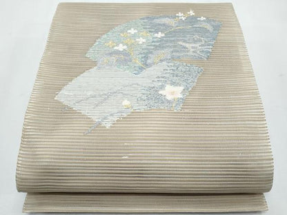平和屋着物＊夏物　八寸名古屋帯　絽綴れ　地紙重ね枝花文　金銀糸　正絹　逸品　CABI5703fb
