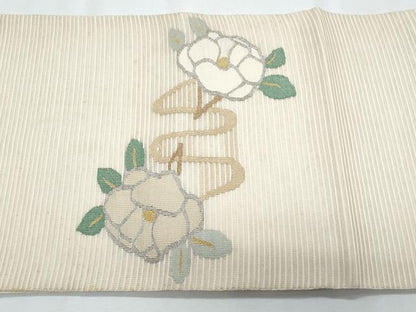 平和屋着物＊夏物　太鼓柄袋帯　絽綴れ　枝椿文　金銀糸　正絹　逸品　CABI5704fb