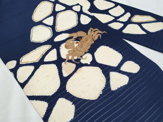平和屋着物＊夏物　アンティーク　大正ロマン　九寸名古屋帯　駒刺繍　石畳　蟹　金糸　正絹　逸品　CABI5716fb
