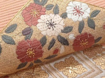 平和屋着物＊夏物　太鼓柄袋帯　駒刺繍　絽刺し　区限刺繍　絽綴れ　菱草花文　金糸　正絹　逸品　未使用　CABI5718fb
