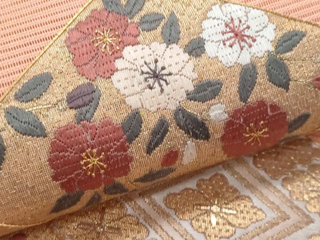 平和屋着物＊夏物　太鼓柄袋帯　駒刺繍　絽刺し　区限刺繍　絽綴れ　菱草花文　金糸　正絹　逸品　未使用　CABI5718fb