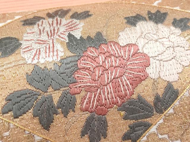 平和屋着物＊夏物　太鼓柄袋帯　駒刺繍　絽刺し　区限刺繍　絽綴れ　菱草花文　金糸　正絹　逸品　未使用　CABI5718fb