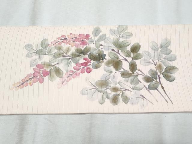 平和屋着物＊夏物　塩瀬　九寸名古屋帯　作家物　手描き　藤花房　金彩　正絹　逸品　CABI5728fb