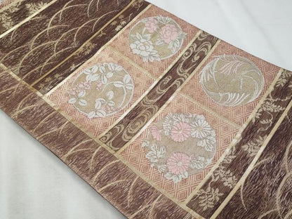 平和屋着物＊夏物　全通柄袋帯　乙女花文　金糸　正絹　逸品　CABI5731fb
