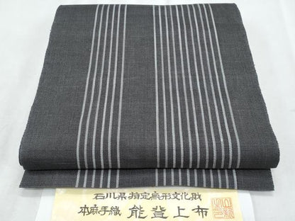 平和屋着物＊夏物　石川県指定無形文化財　能登上布　本麻手織上布　八寸名古屋帯　縞　麻　証紙付き　逸品　CABI5737fb