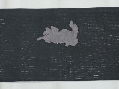 平和屋着物＊夏物　九寸名古屋帯　猫　黒地　金糸　正絹　逸品　CABI5742fb
