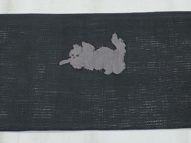 平和屋着物＊夏物　九寸名古屋帯　猫　黒地　金糸　正絹　逸品　CABI5742fb