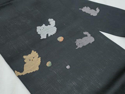 平和屋着物＊夏物　九寸名古屋帯　猫　黒地　金糸　正絹　逸品　CABI5742fb