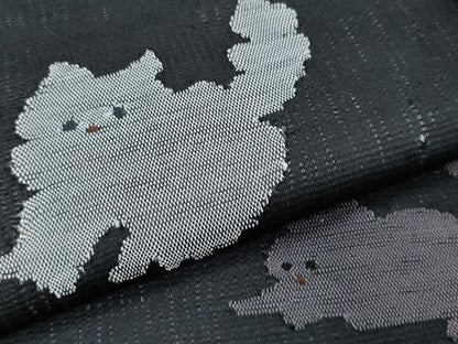 平和屋着物＊夏物　九寸名古屋帯　猫　黒地　金糸　正絹　逸品　CABI5742fb