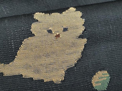 平和屋着物＊夏物　九寸名古屋帯　猫　黒地　金糸　正絹　逸品　CABI5742fb