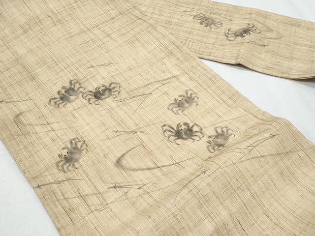 平和屋着物＊夏物　九寸名古屋帯　手描き　蟹　溢れ松葉　麻　逸品　CABI5746fb