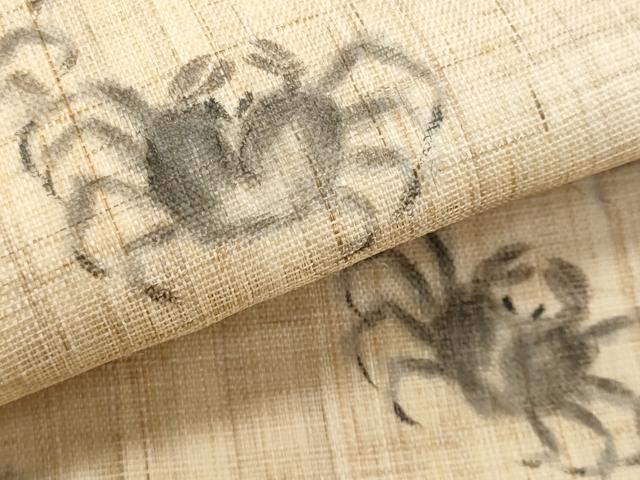 平和屋着物＊夏物　九寸名古屋帯　手描き　蟹　溢れ松葉　麻　逸品　CABI5746fb