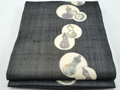 平和屋着物＊夏物　九寸開き名古屋帯　型染め　瓢箪　正絹　逸品　CABI5748fb