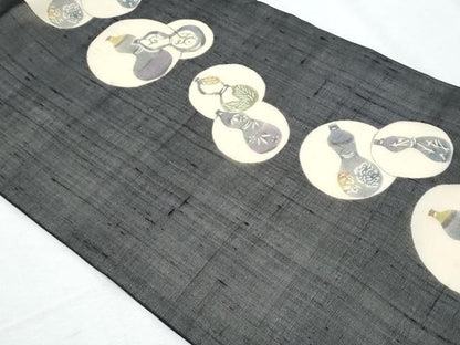 平和屋着物＊夏物　九寸開き名古屋帯　型染め　瓢箪　正絹　逸品　CABI5748fb