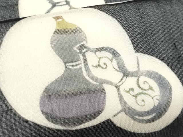 平和屋着物＊夏物　九寸開き名古屋帯　型染め　瓢箪　正絹　逸品　CABI5748fb