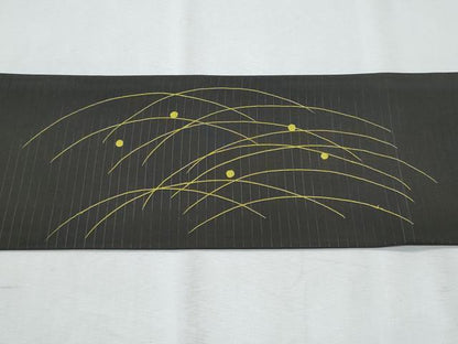 平和屋着物＊夏物　塩瀬　九寸名古屋帯　露芝文　黒地　正絹　逸品　CABI5749fb