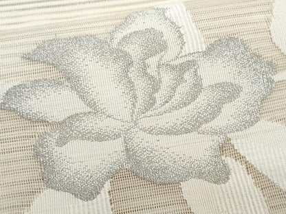 平和屋着物＊夏物　八寸名古屋帯　絽綴れ　枝花文　銀糸　正絹　逸品　CABI5752fb