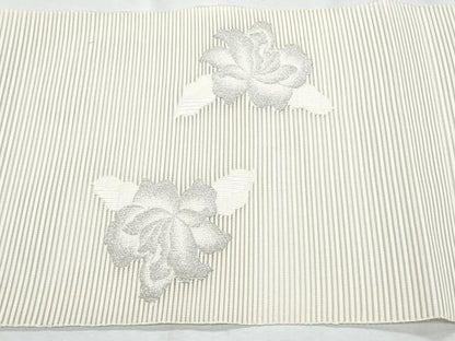 平和屋着物＊夏物　八寸名古屋帯　絽綴れ　枝花文　銀糸　正絹　逸品　CABI5752fb