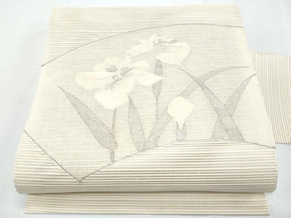 平和屋着物＊夏物　八寸名古屋帯　絽綴れ　地紙枝花文　銀糸　正絹　逸品　CABI5754fb