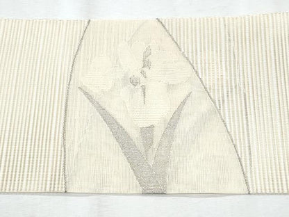 平和屋着物＊夏物　八寸名古屋帯　絽綴れ　地紙枝花文　銀糸　正絹　逸品　CABI5754fb
