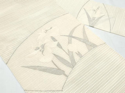 平和屋着物＊夏物　八寸名古屋帯　絽綴れ　地紙枝花文　銀糸　正絹　逸品　CABI5754fb