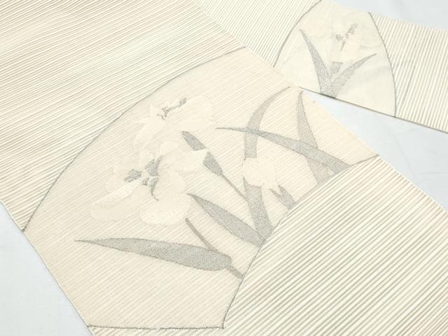 平和屋着物＊夏物　八寸名古屋帯　絽綴れ　地紙枝花文　銀糸　正絹　逸品　CABI5754fb