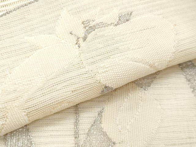 平和屋着物＊夏物　八寸名古屋帯　絽綴れ　地紙枝花文　銀糸　正絹　逸品　CABI5754fb