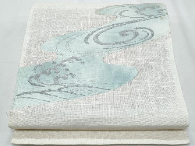 平和屋着物＊夏物　八寸名古屋帯　立波文　銀糸　CABI5761fb