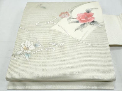 平和屋着物＊夏物　九寸名古屋帯　刺繍　枝花文　金銀彩　正絹　逸品　CABI5762fb