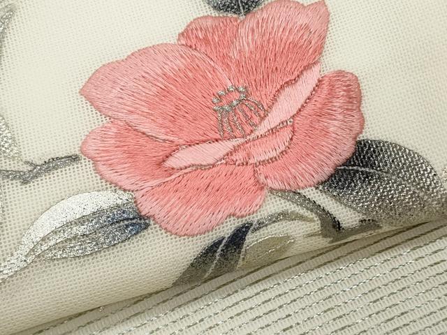 平和屋着物＊夏物　九寸名古屋帯　刺繍　枝花文　金銀彩　正絹　逸品　CABI5762fb