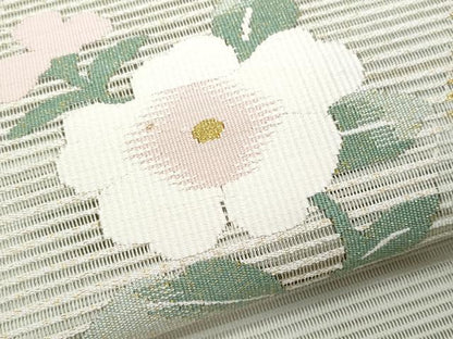 平和屋着物＊夏物　八寸名古屋帯　絽綴れ　枝花文　金銀糸　正絹　逸品　CABI5763fb