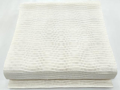 平和屋着物＊夏物　八寸名古屋帯　絽綴れ　よろけ縞　練色　銀糸　正絹　逸品　CABI5780fb
